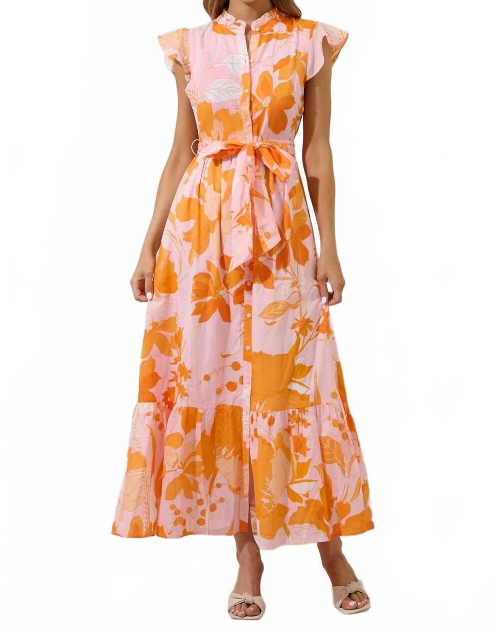 NEW SUGARLIPS riah button down maxi dress in pink-orange